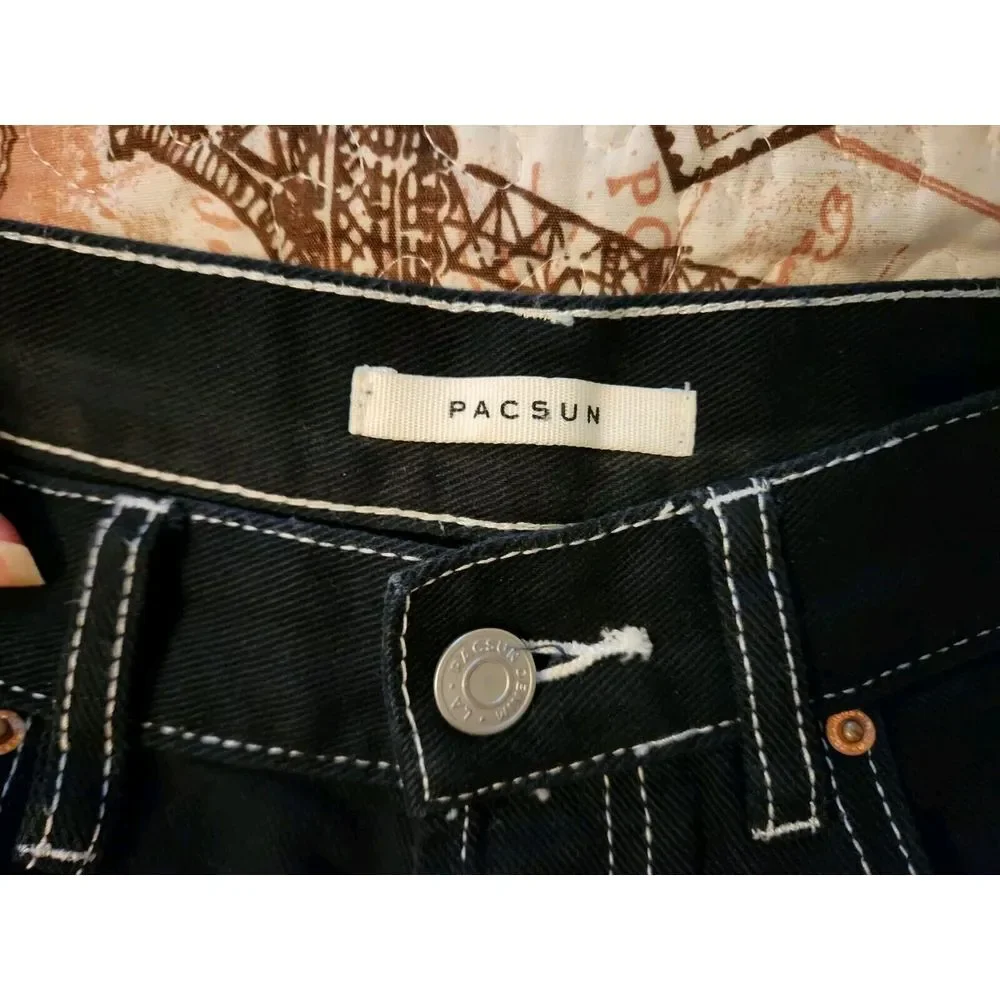 PACSUN Dad Fit Jeans Womens Black Denim High Rise Straight Leg Cotton Size‎ 25